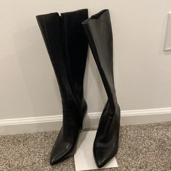 Nine West: Black Knee High Heeled Boots - Picture 2 of 15